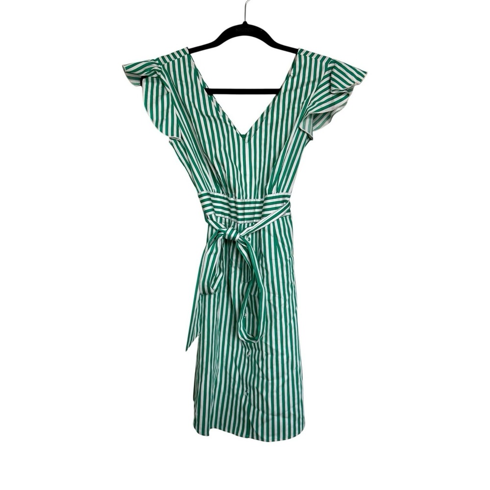 BB Dakota Green White Striped Ruffle Wrap Mini Dress Size 4